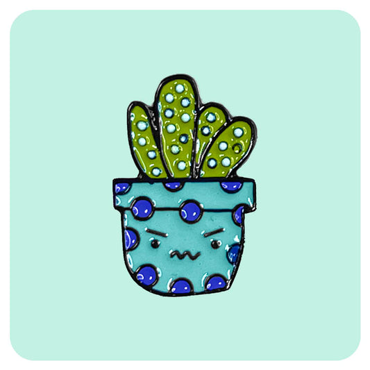 Grumpy Blue Cactus Enamel Pin