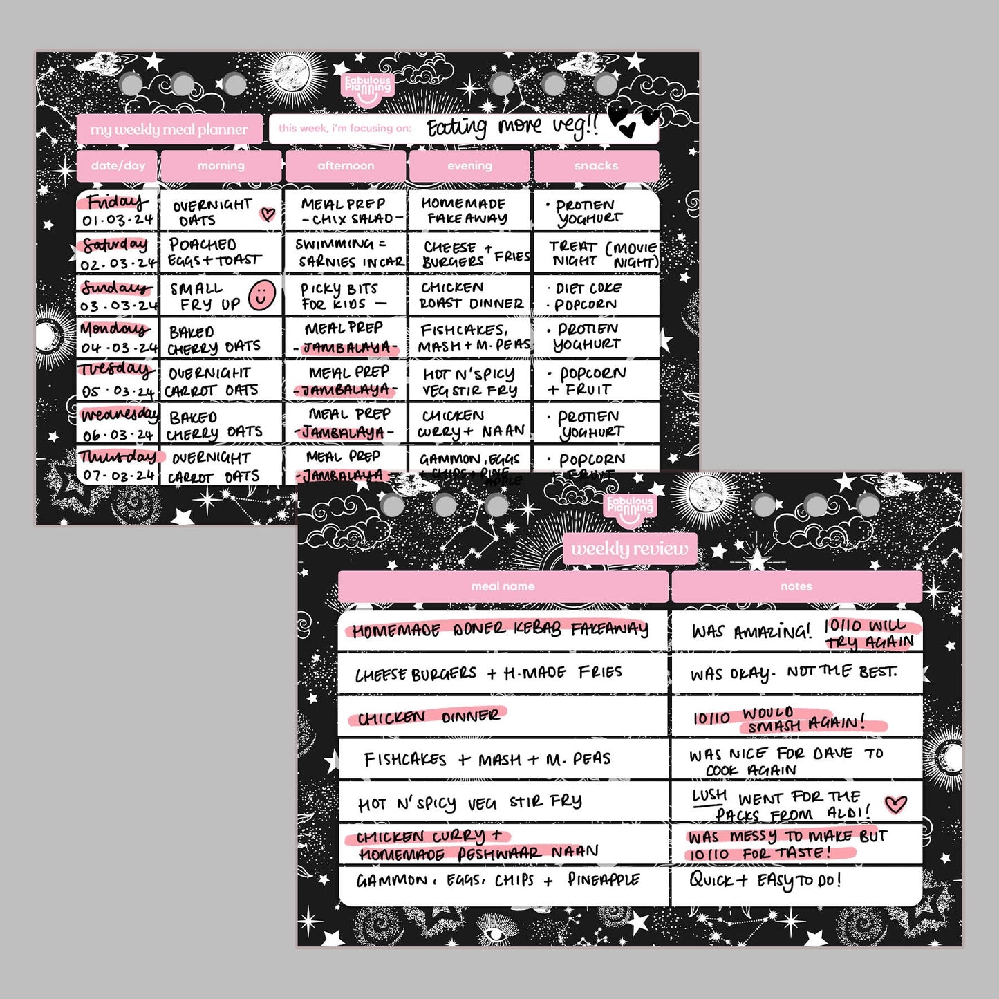 Astronomy Meal Planner Insert - Fabulous Planning - P5 - INS - MP - ASTRO - 13S