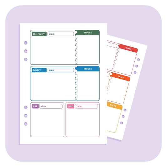 Undated Weekly Planner - A6 Organiser Insert