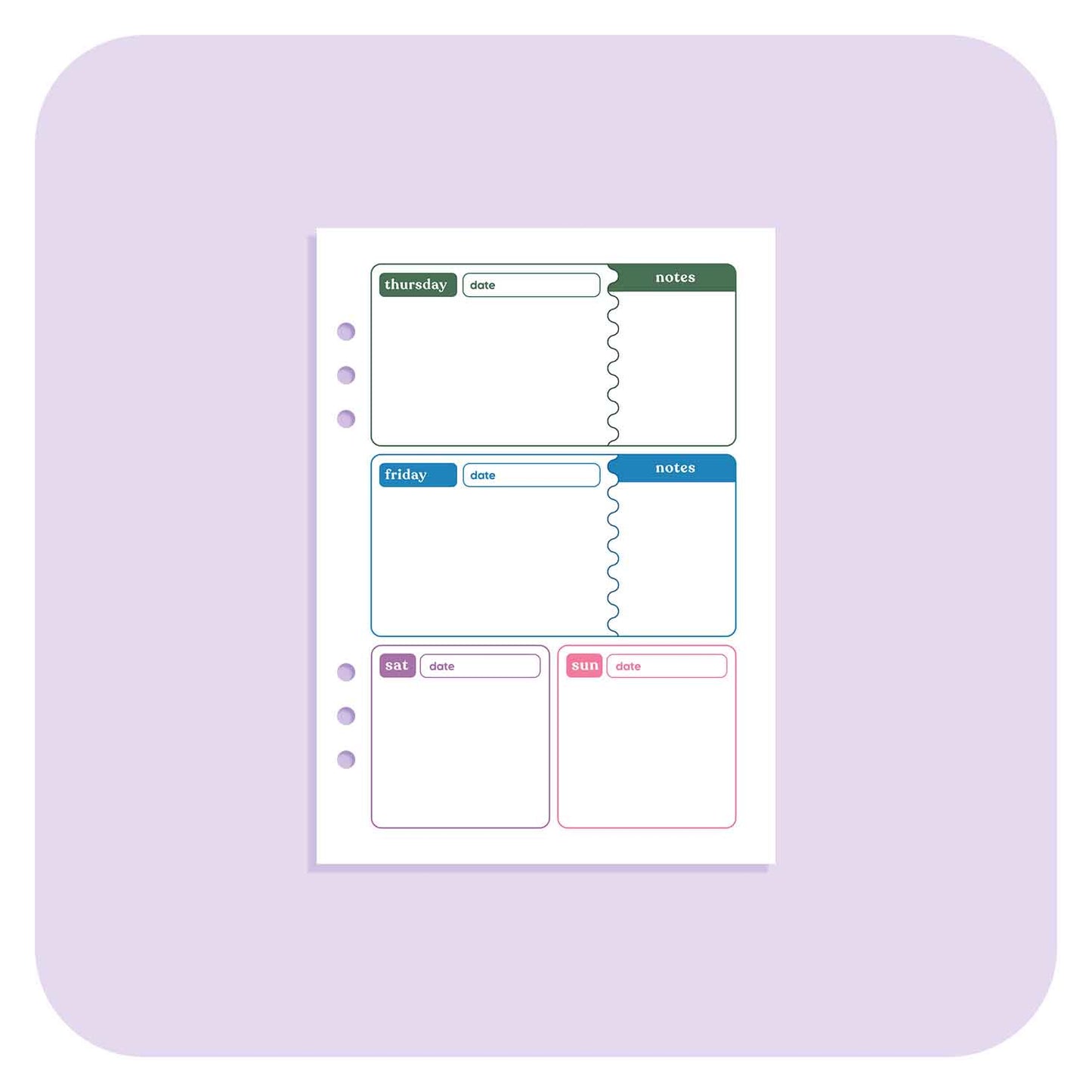 Undated Weekly Planner - A6 Organiser Insert