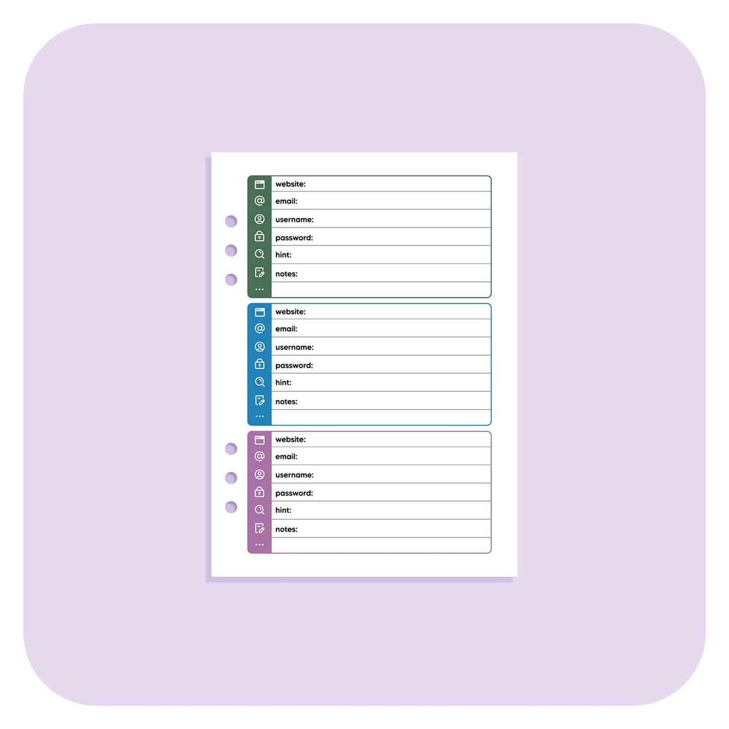 Password Library - A6 Organiser Insert