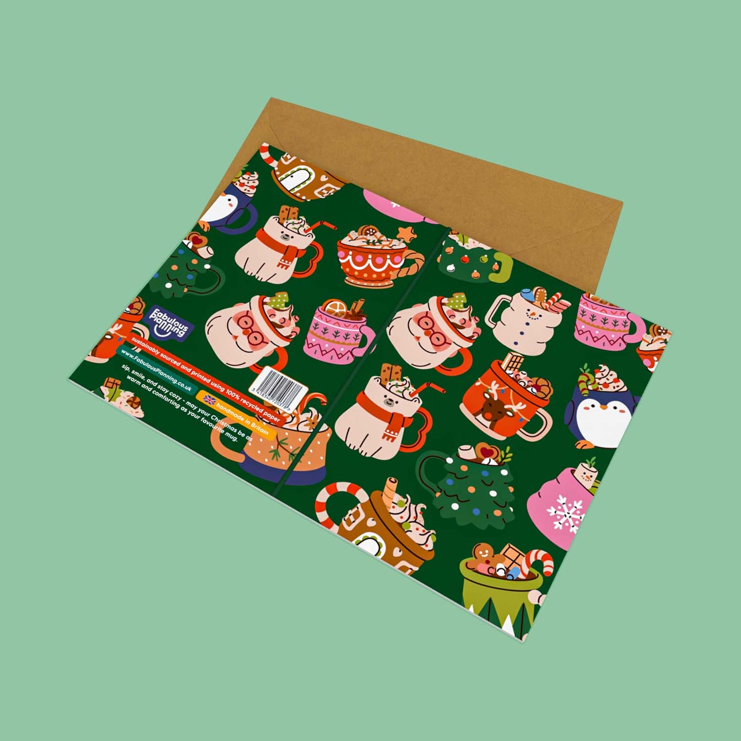 Mini Greeting Card - Festive Mugs - Green