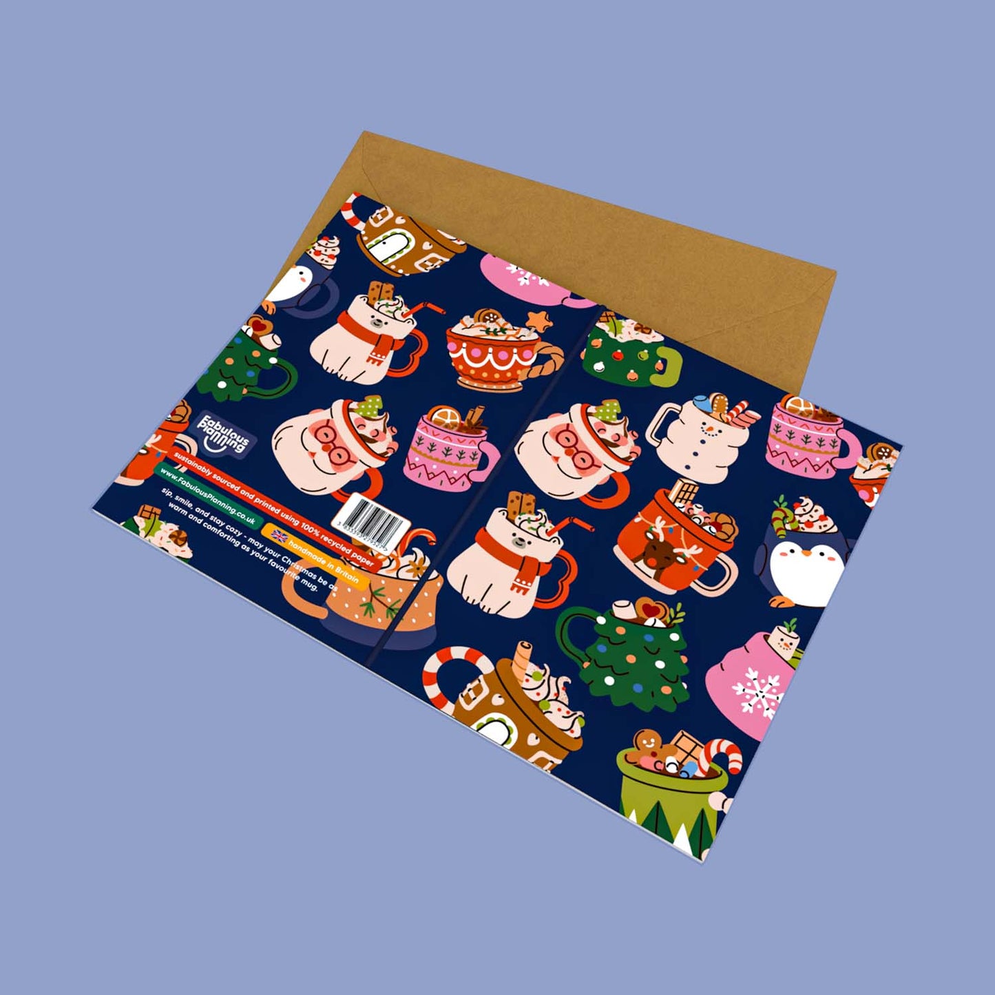 Mini Greeting Card - Festive Mugs - Navy