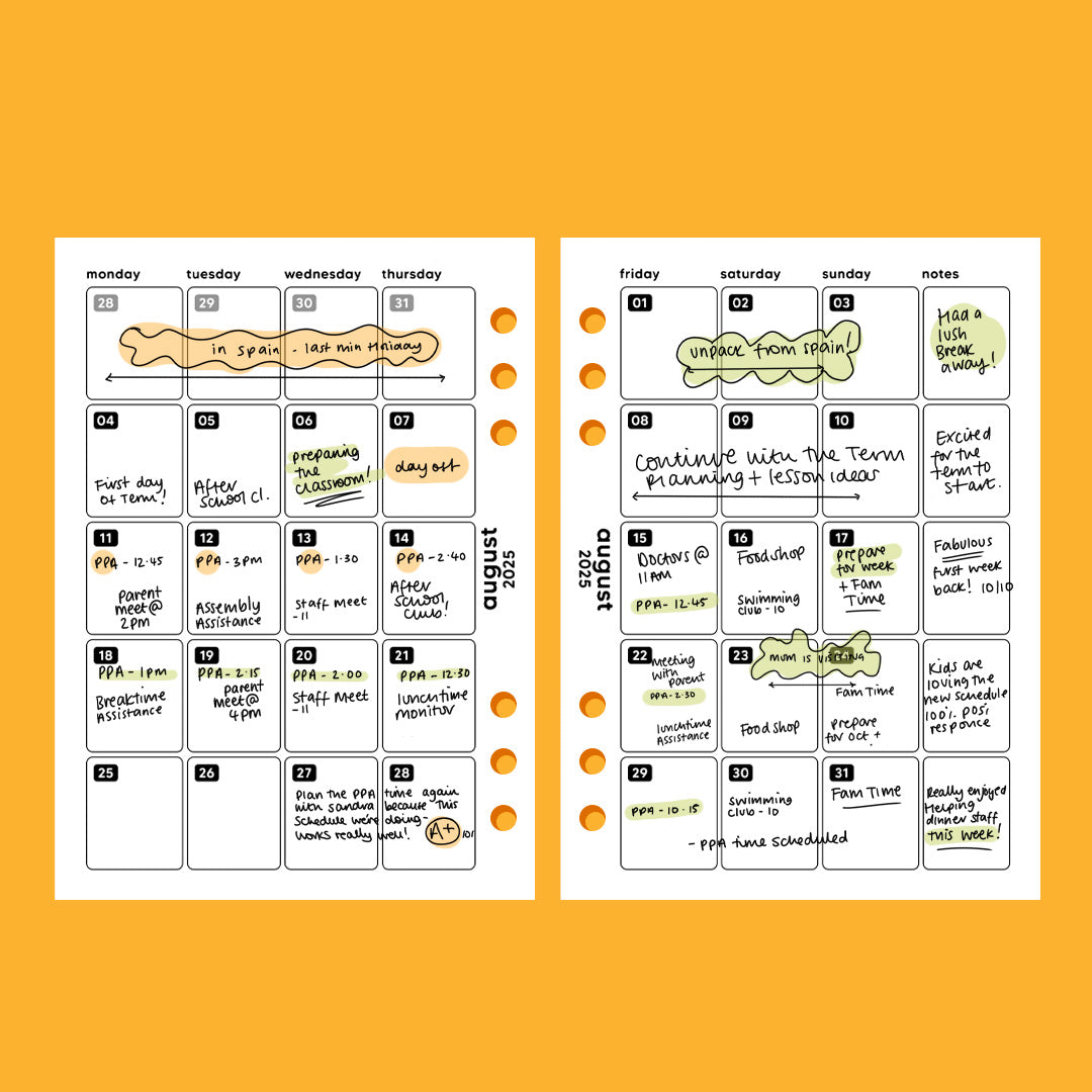 2025 Monthly Overview - A6 Organiser Insert