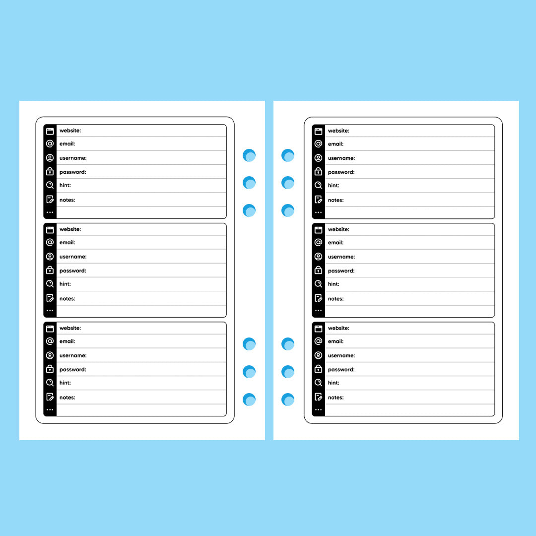 Password Library - A6 Organiser Insert