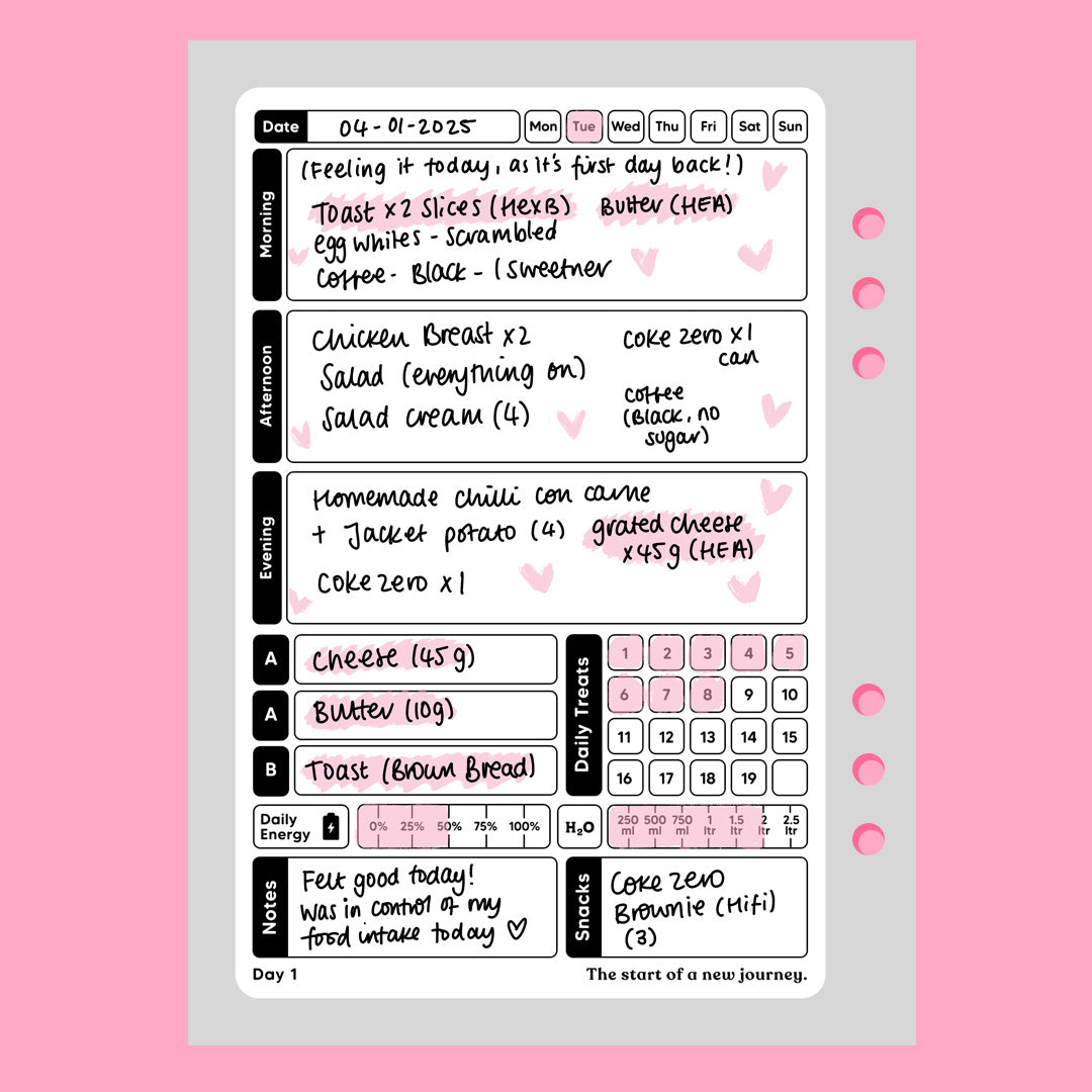 Food Diary SW Compatible- A6 Organiser Insert