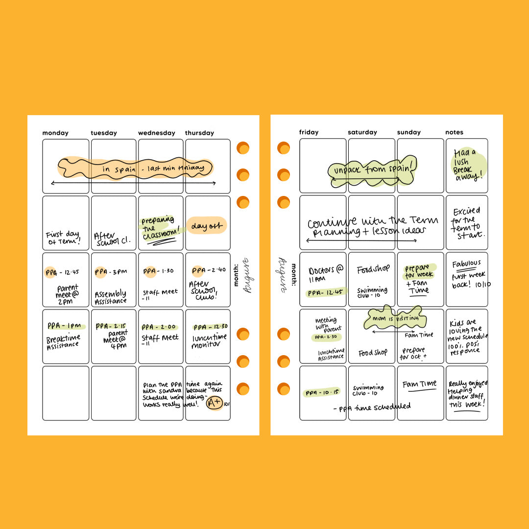 Undated Monthly Overview - A6 Organiser Insert