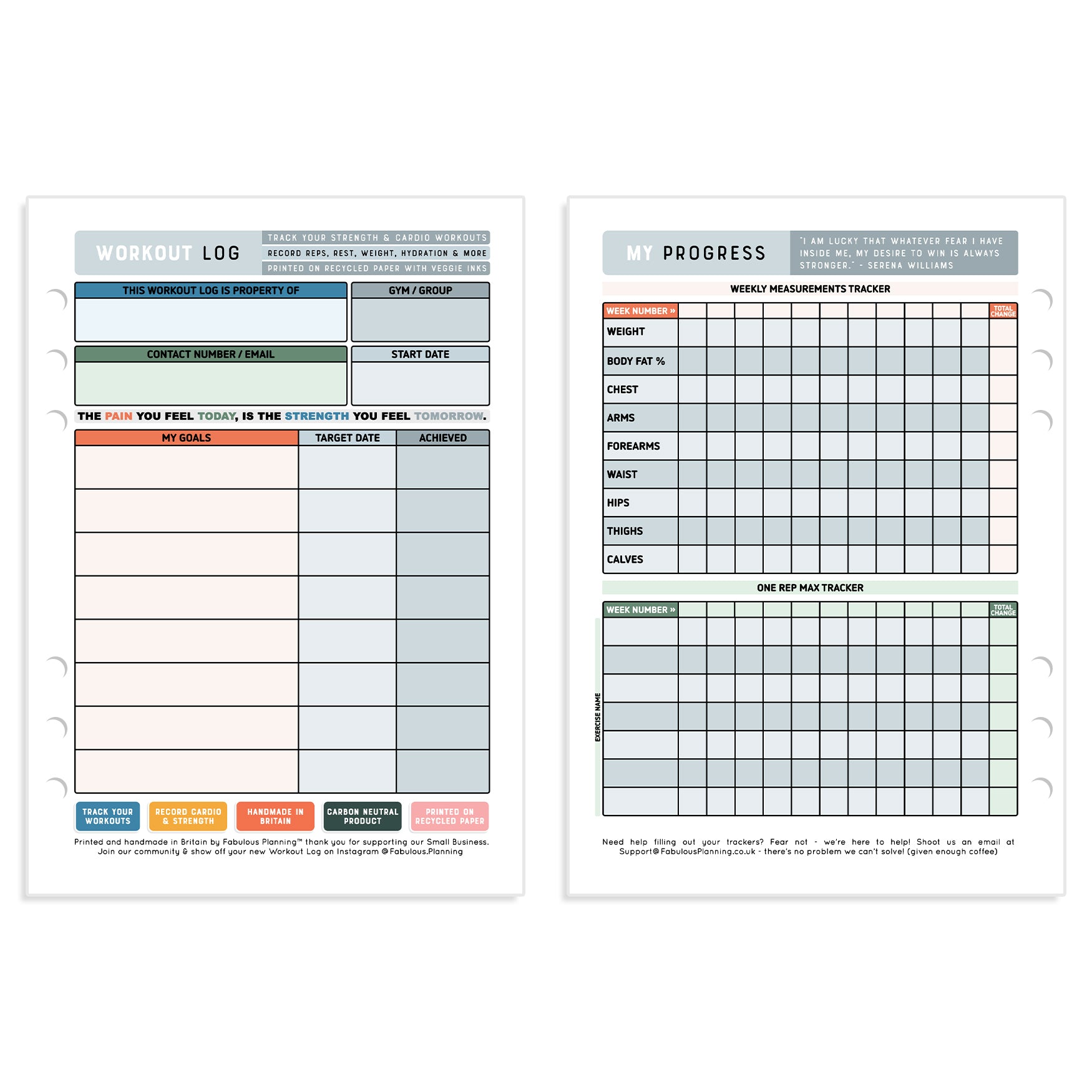 A5 - Workout Log - Organiser Insert - Fabulous Planning - [W] A5 - WORKOUTLOG - INS - C1