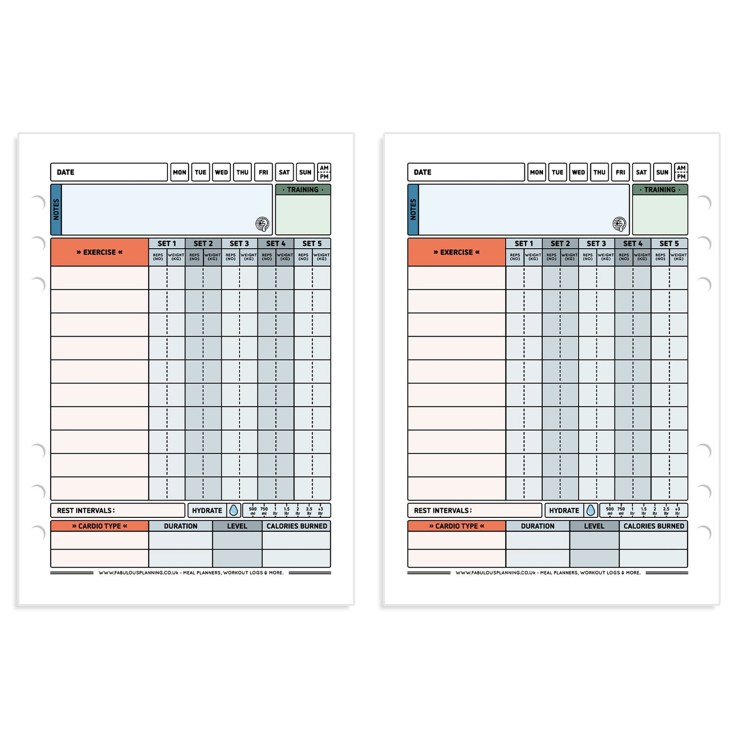 A5 - Workout Log - Organiser Insert - Fabulous Planning - [W] A5 - WORKOUTLOG - INS - C1