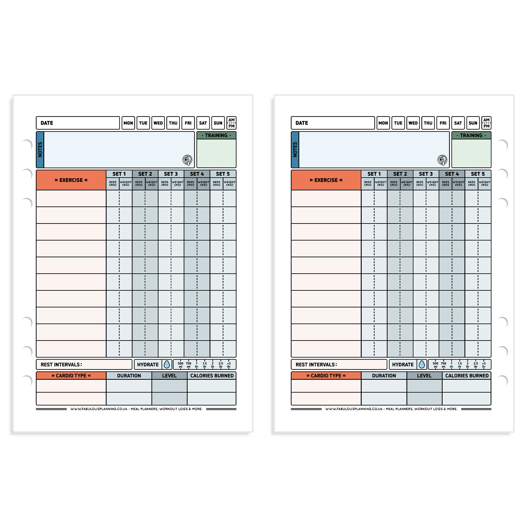 A5 - Workout Log - Organiser Insert - Fabulous Planning - [W] A5 - WORKOUTLOG - INS - C1