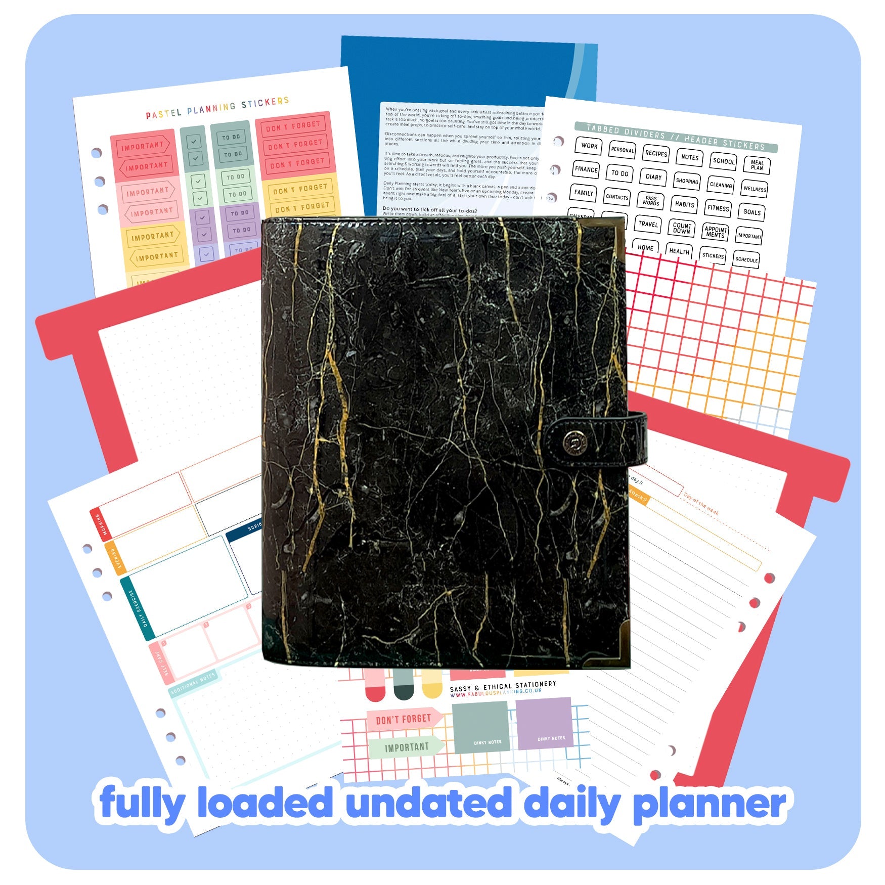 Black Marble Organiser - Undated Daily Diary P3 - Fabulous Planning - FO - BLACKMARBLE - PD - NMP