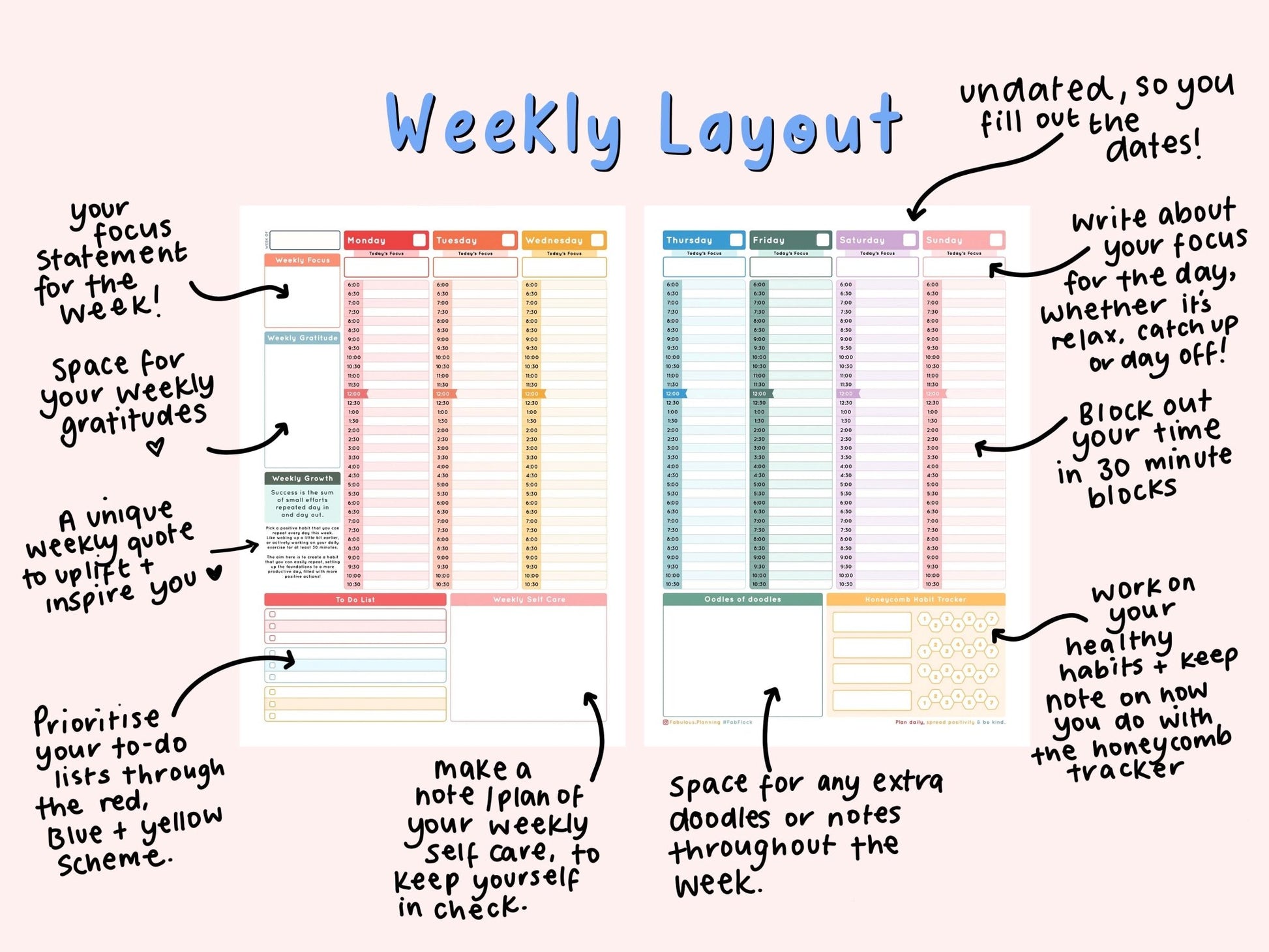 Black Marble - Undated Weekly "2024" Organiser - Fabulous Planning - FO - BLACKM - UW - EET