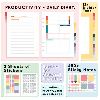 Black Padded Organiser - Undated Daily Diary P3 - Fabulous Planning - FO - BLACKPADDED - PD - EET