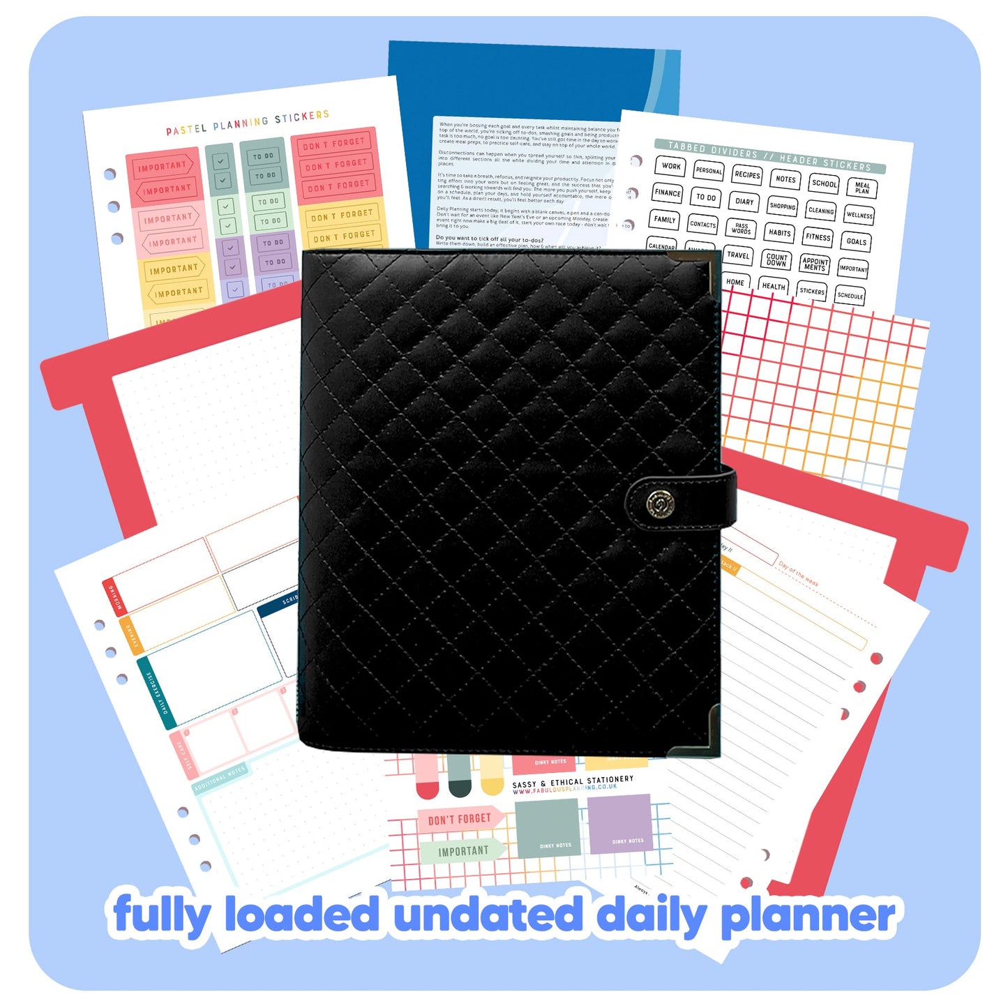 Black Padded Organiser - Undated Daily Diary P3 - Fabulous Planning - FO - BLACKPADDED - PD - NMP