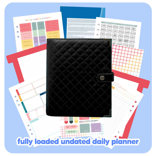 Black Padded Organiser - Undated Daily Diary P3 - Fabulous Planning - FO - BLACKPADDED - PD - NMP