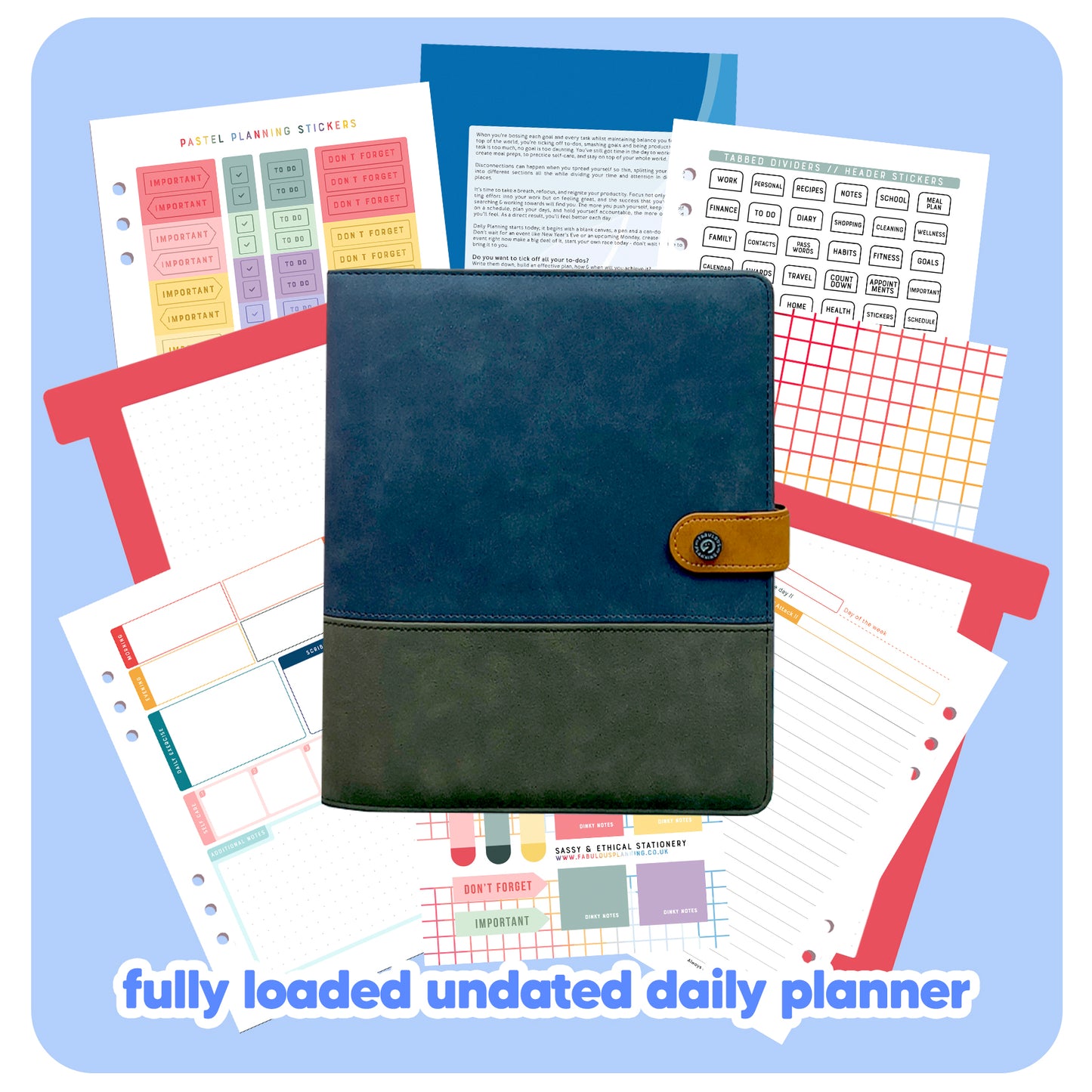 Midnight Blue Suede Organiser - Undated Daily Diary P3