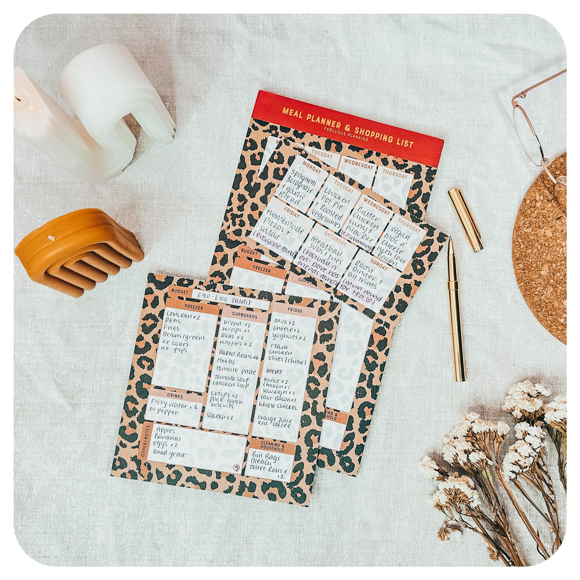 DL Leopard 2 - in - 1 Shopping List / Meal Planner - Fabulous Planning - DL - PAD - 2IN1 - LEOPARD