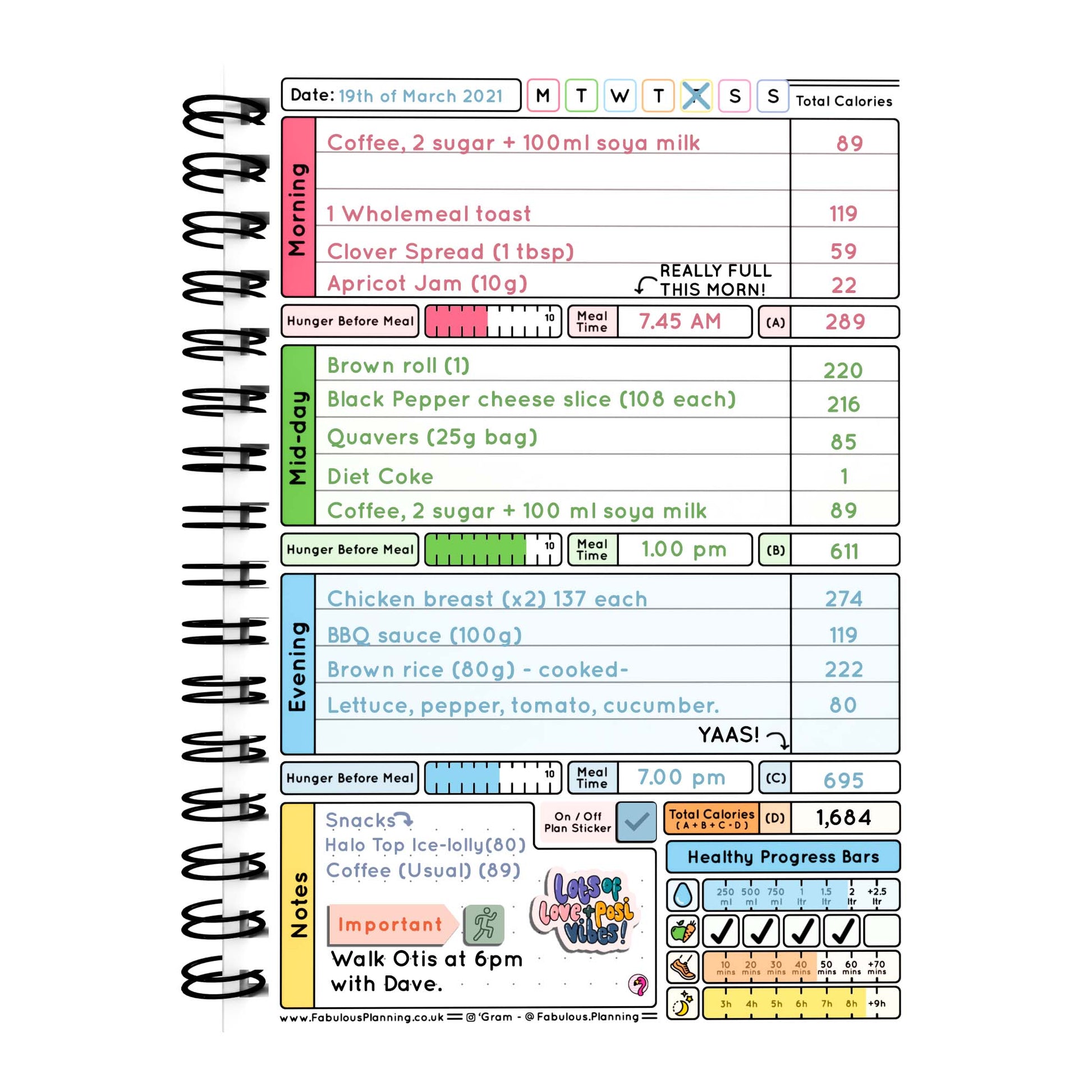 Food Diary - C70 - Calorie Counting - Fabulous Planning - [W] 3MTH - CAL - C70+