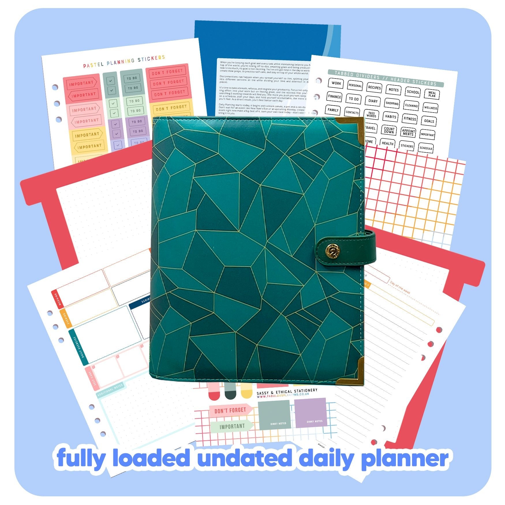 Jade Geometric Organiser - Undated Daily Diary P3 - Fabulous Planning - FO - JADEGEO - PD - NMP