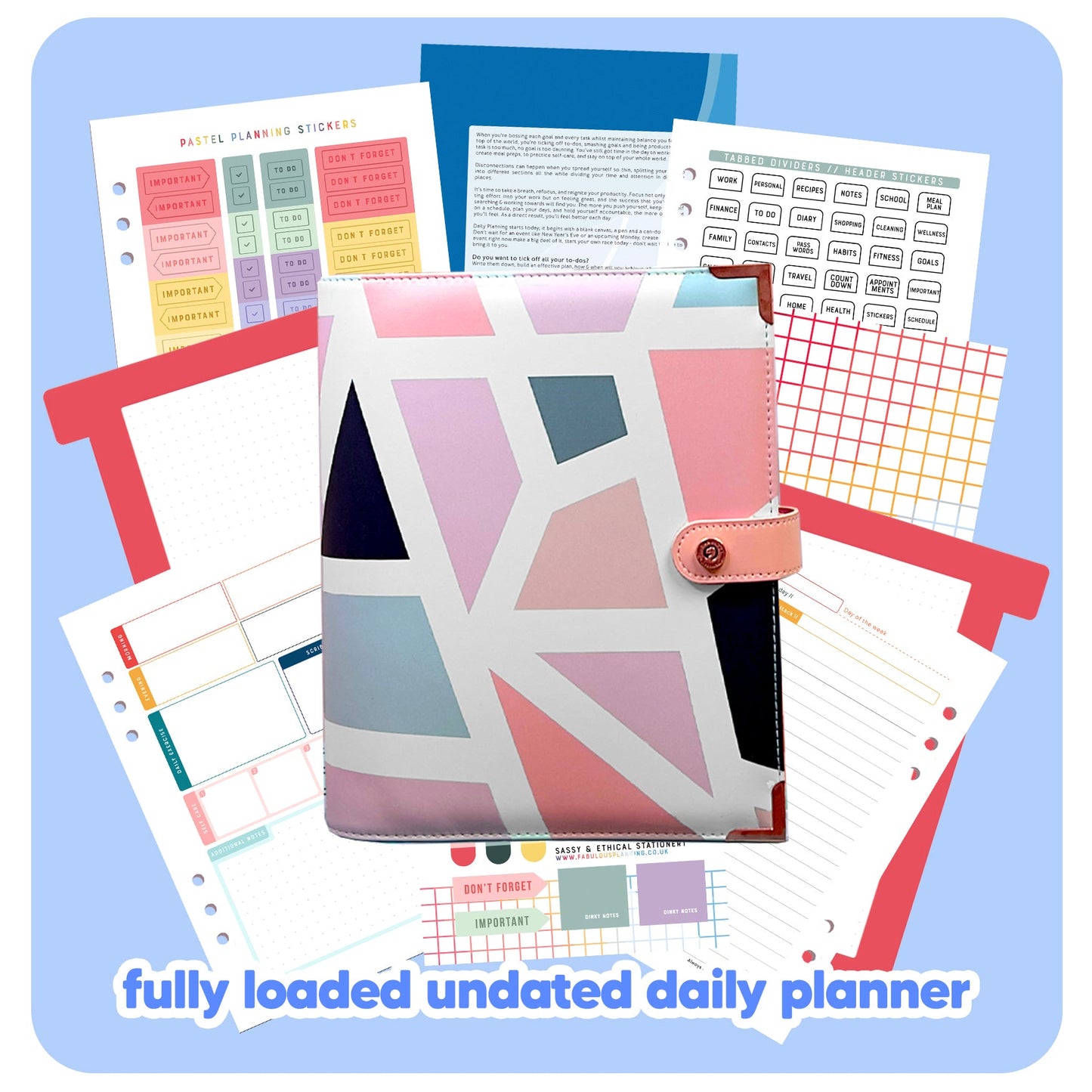 Pink Geometric Organiser - Undated Daily Diary P3 - Fabulous Planning - FO - PINKGEO - PD - NMP