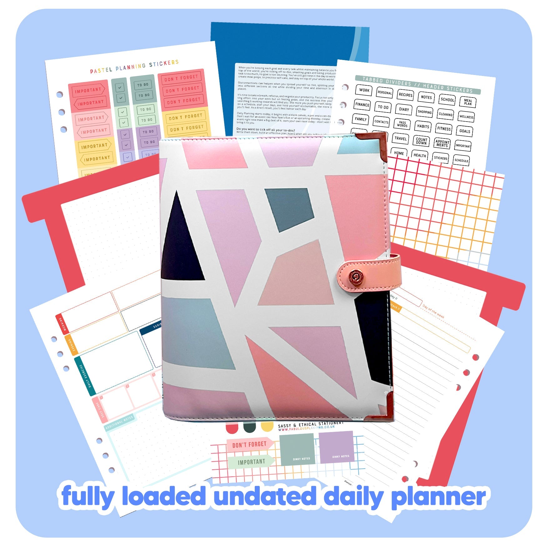 Pink Geometric Organiser - Undated Daily Diary P3 - Fabulous Planning - FO - PINKGEO - PD - NMP