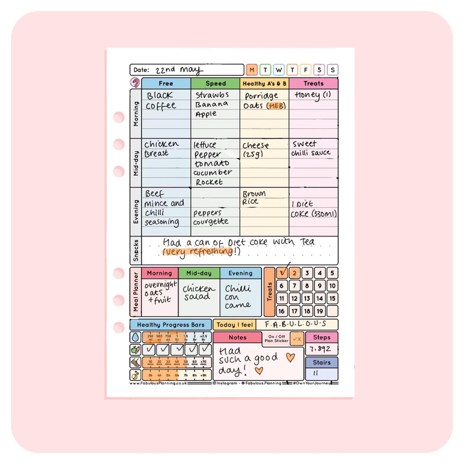 Slimming World - Compact - Organiser Refill - Fabulous Planning - P4 - SW3 - 7WK - REFILL