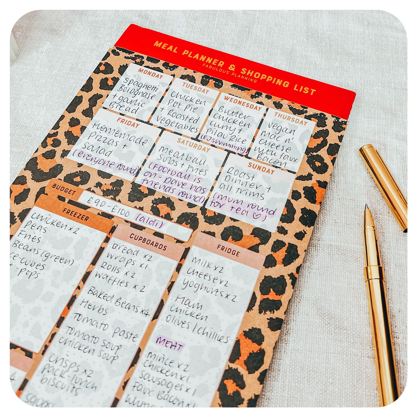 DL Leopard 2-in-1 Shopping List / Meal Planner