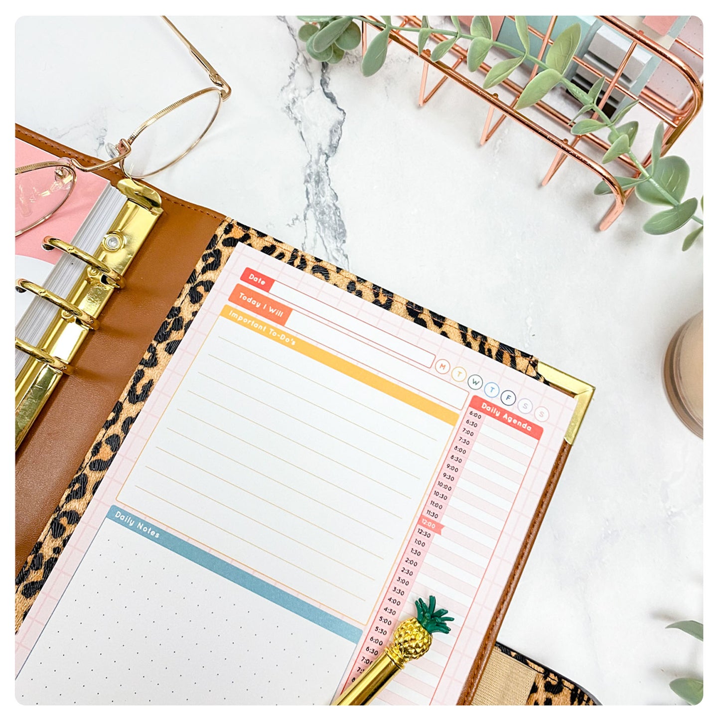 Pink Grid A5 Daily Agenda Pad